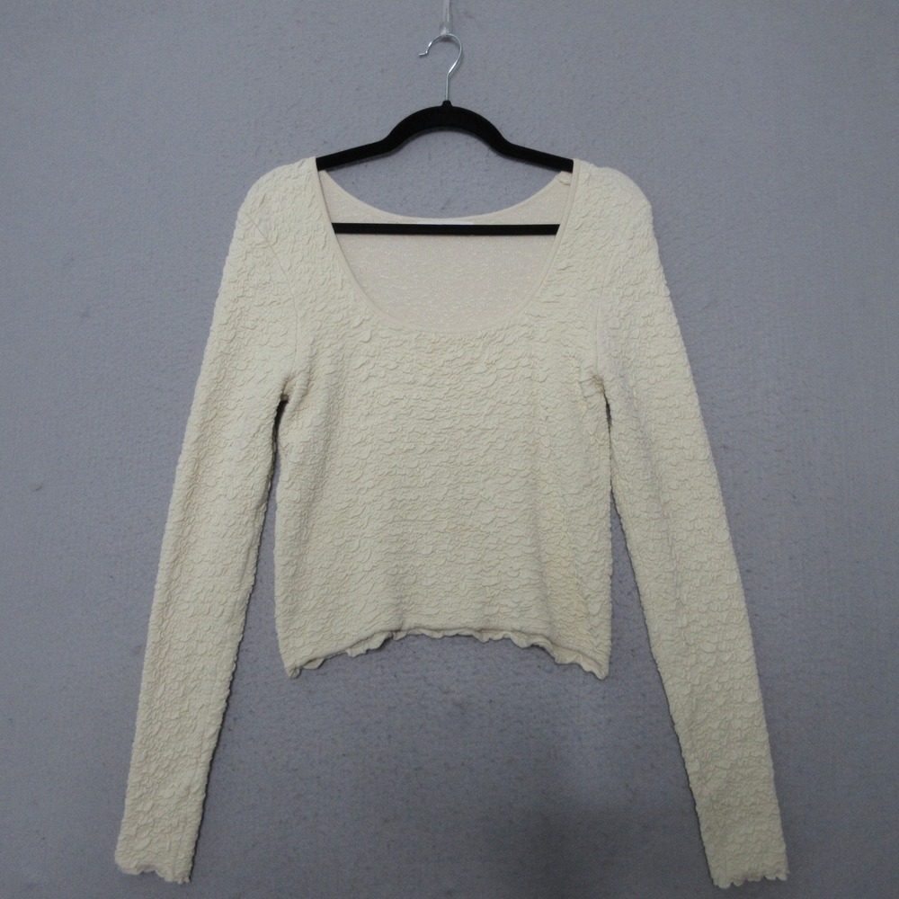 Natural Life Top Large Cream Textured Popcorn Scoop Neck Layer Boho Romantic